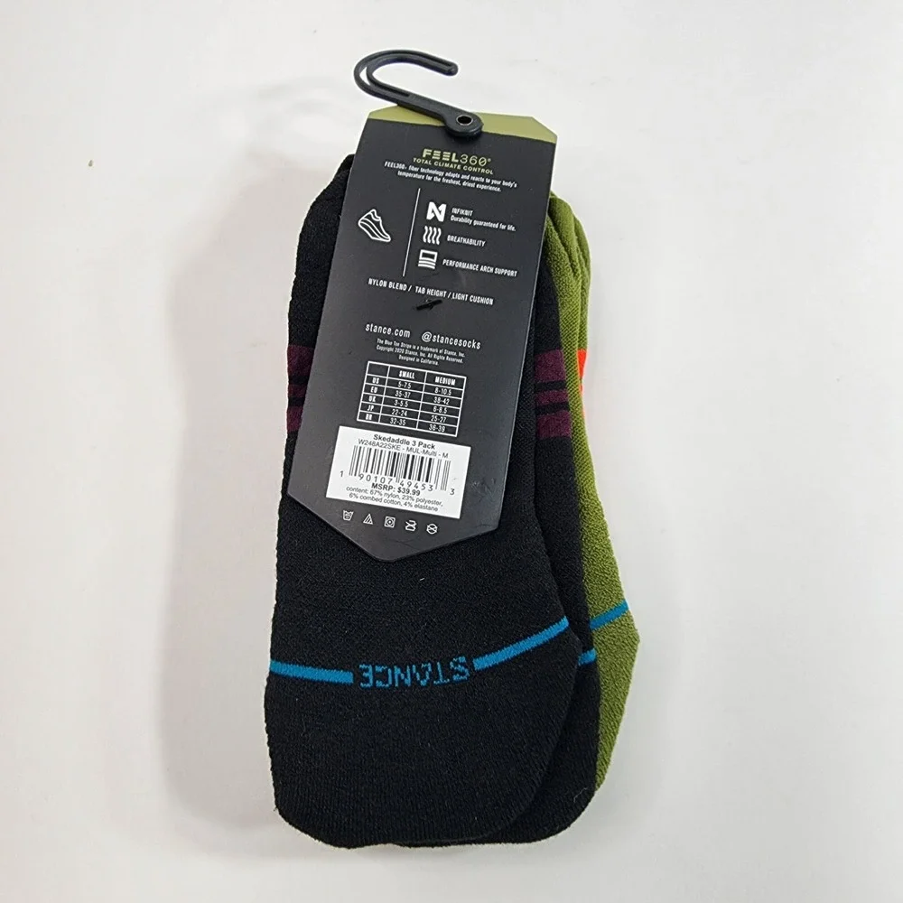 Stance Skedaddle 3 Pack Tab Socks Pink Black Green Womens M W248A22SKE